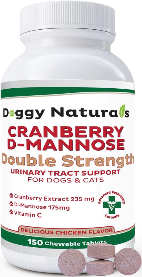 Cranberry D-Mannose for Dogs and Cats, Urinary Tract Infection Support, Double Strength Tablet, 150 Count