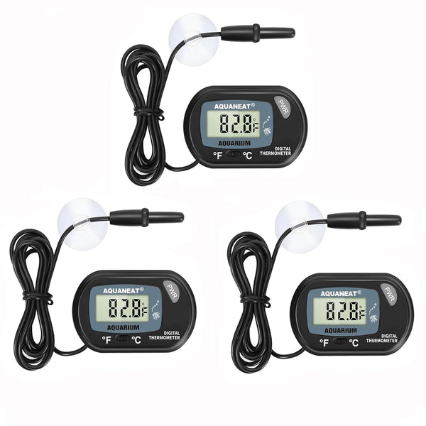 AQUANEAT Aquarium Thermometer, Digital Fish Tank Temperature Test, Large LCD Display (3 Packs)