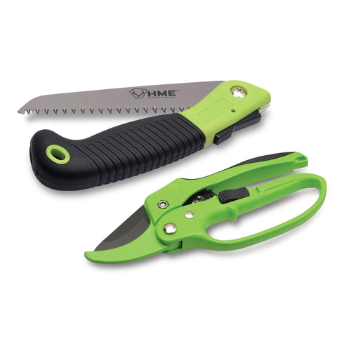 HME Hunter's Combo Pack - 7" Folding Pocket Hand Saw & Heavy-Duty Ratchet Shears for Camping & Hiking