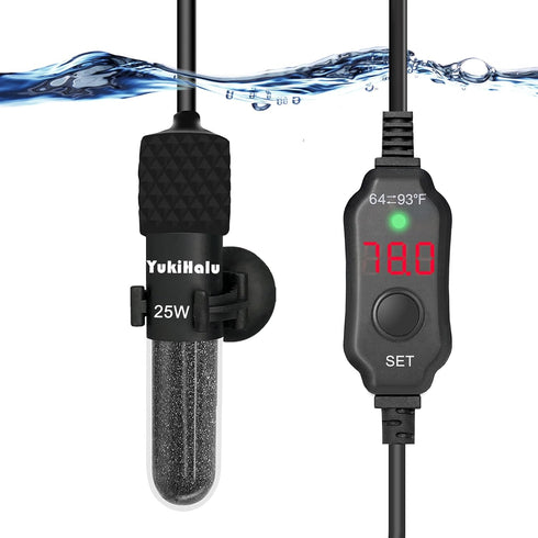 YukiHalu Small Submersible Aquarium Heater, Adjustable Mini 25W 50W 100W 200W 300W with LED Display for 5-60 Gallons