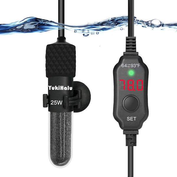 YukiHalu Small Submersible Aquarium Heater, Adjustable Mini 25W 50W 100W 200W 300W with LED Display for 5-60 Gallons