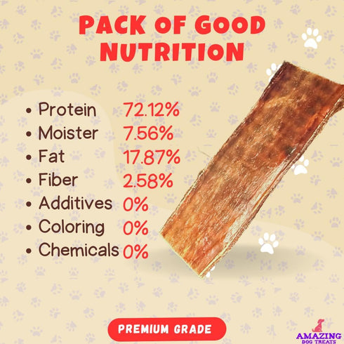Amazing Dog Treats, Beef Esophagus Jerky for Dogs, 6 Inch - 50 Pc/Pack, Beef Gullet Chews