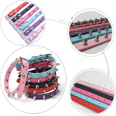 Spiked Dog Collar, Adjustable PU Leather Kitten Spiked Collar for Cats and Dogs (S, Purple)