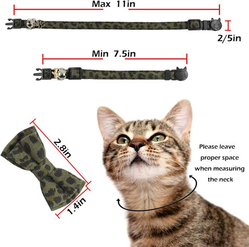 Cat Collar Breakaway with Bell and Accessories, Adjustable Printing Kitten Collar Bowtie for Kitty 19 Colors 7.5-11in