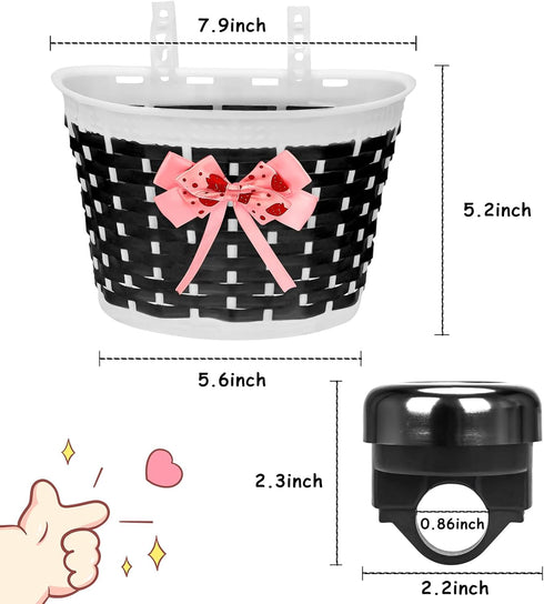Kids Bike Basket for Girls and Boys, Bicycle Basket with Bell, Stickers, Sunglasses, and Wheel Spokes Accessories