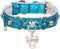 PetsHome Adjustable Cat Dog Collar, Bling Rhinestones PU Leather with Luxury Pendant for Extra Small Blue