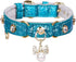 PetsHome Adjustable Cat Dog Collar, Bling Rhinestones PU Leather with Luxury Pendant for Extra Small Blue