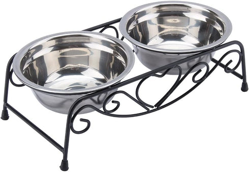 Dog Feeder, Stainless Steel Double Dog Food Bowl, Cat Water Bowls with Feeder Dishes Shelf Stand