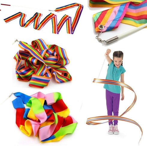 Rainbow 4M Gym Dance Ribbon, Rhythmic Art Gymnastic Streamer Stick, Training Equipment for Gymnastics