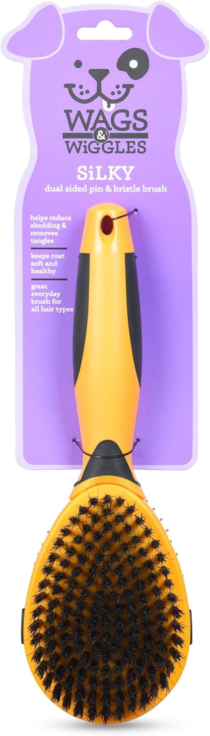 Wags & Wiggles Double Sided Dog Brush - Efficient Grooming for Long or Short Haired Dogs & Cats, Shedding Brush &