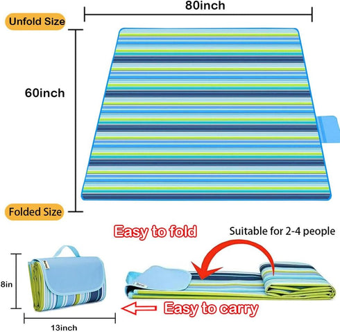 PUPOPIK 80x60in Picnic Beach Blanket, Picnic Mat Waterproof Foldable, Family Mat, Portable Large Picnic Blankets