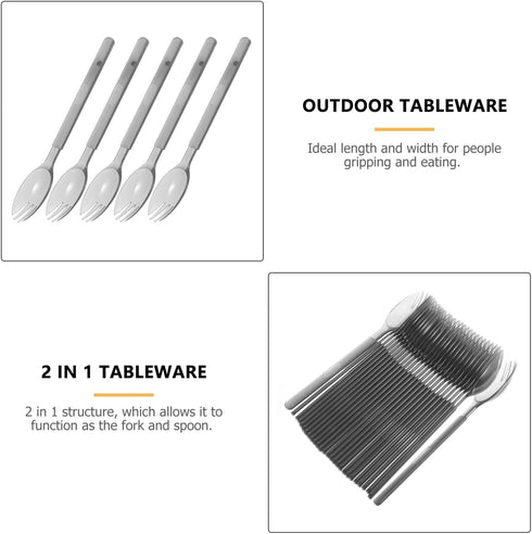 2 1 6.69In Multifunctional Spork in Thick Translucent Grey Fork and Spoon Compact Tableware for Camping Hiking Barbecue