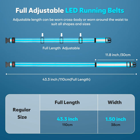 LED Running Belt, Reflective Light Up Waistband for Night Activities, Glowing LED Waist Light for Running