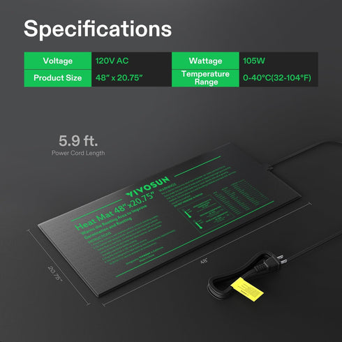 48" 20.75" VIVOSUN Durable Waterproof Seedling Heat Mat x UL & MET-Certified Warm Hydroponic Heating Pad