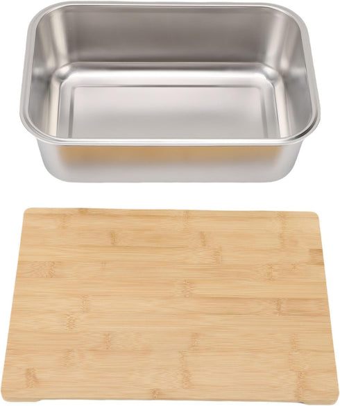 AMONIDA Stainless Steel Vegetable Washing Basin, Food Grade 201 Dish Wash Tub, Wooden