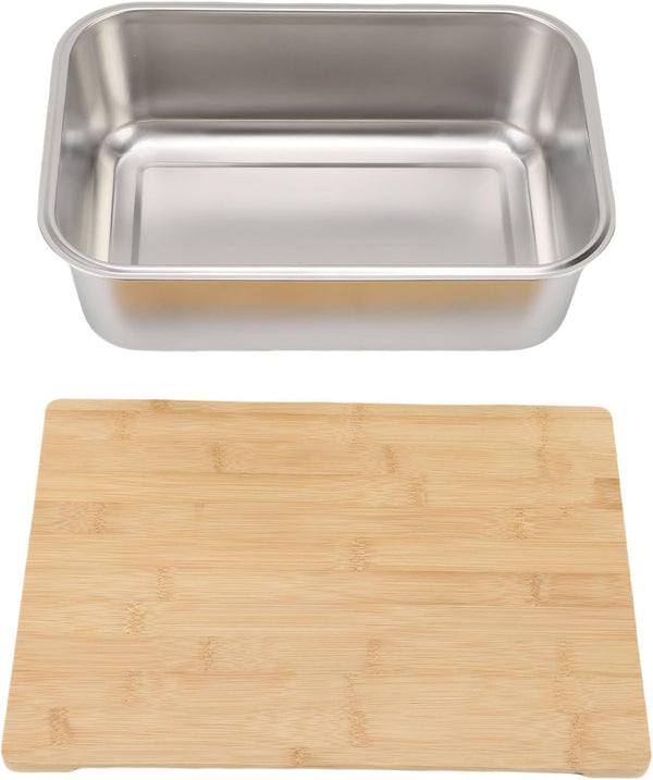 AMONIDA Stainless Steel Vegetable Washing Basin, Food Grade 201 Dish Wash Tub, Wooden