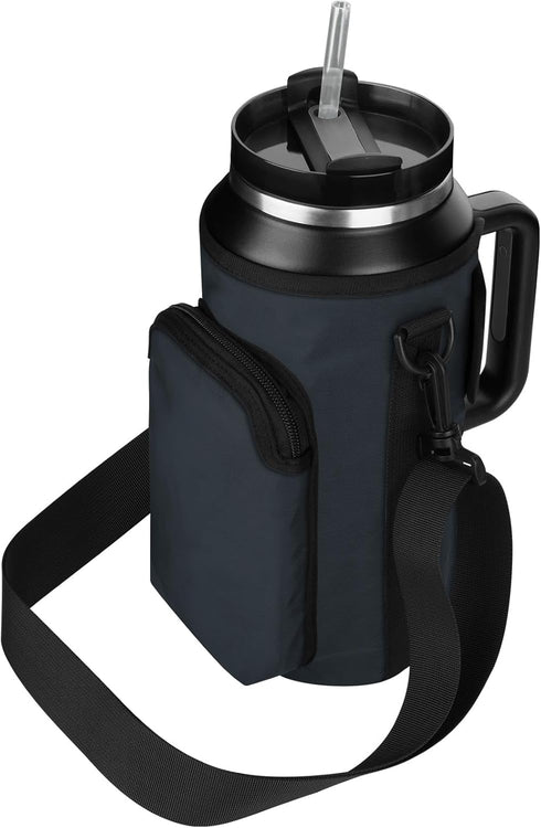 Water Bottle Carrier Bag with Phone Pocket for Stanley 30/40/64oz Tumbler, Adjustable Strap Holder Pouch