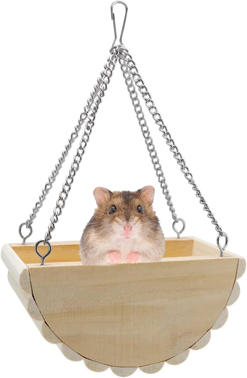 Hamster Wooden Swing Toy Hanging Bed for Gerbil, Rat, Mouse, Dwarf Hamster