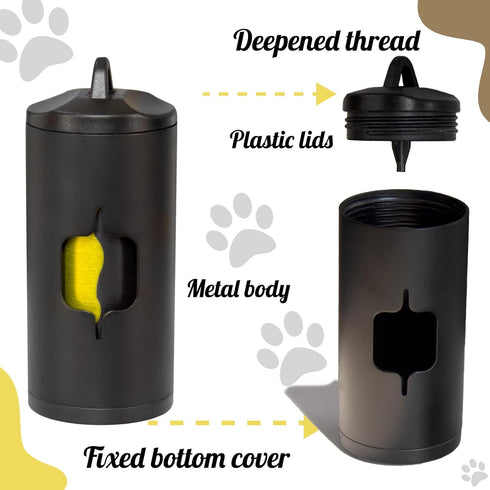 Aluminum|135 Bags+3 Metal Dog Poop Bag Holder w/Leash Clip|Durable Scratch-Resistant AccessoriesBlack