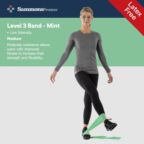 Sammons Preston Non-Latex Exercise Band, 5 Pack, Improve Strength, Dexterity, Flexibility, Set of 5 Resistance Levels