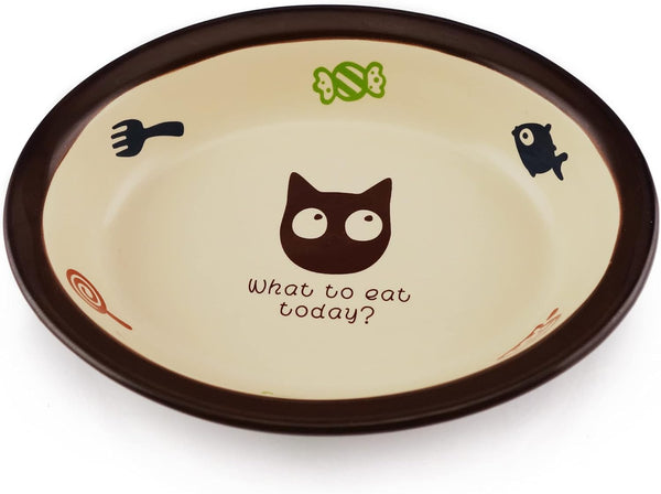 Oval Ceramic Cat Food Bowl, Cute Cartoon Pattern, Basic Dog & Cat Bowl, Small Pet Feeding Dishes, Dishwasher Safe