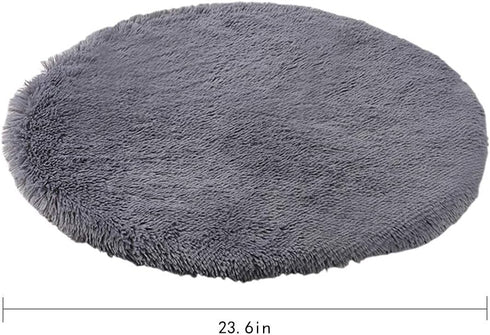 24 Inch Plush Dog Bed Mat, Warm Fluffy Round Puppy Crate Pad, Anti-Slip Waterproof Bottom for Small Medium Dogs