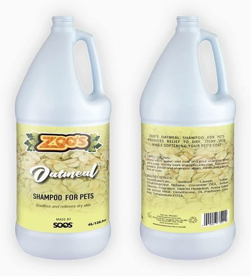 Zoo’s Pet Oatmeal Dog Shampoo for Cats and Pets, Moisturizes Skin, Relieves Dry Itchy Skin, 4L / 1.32 gal
