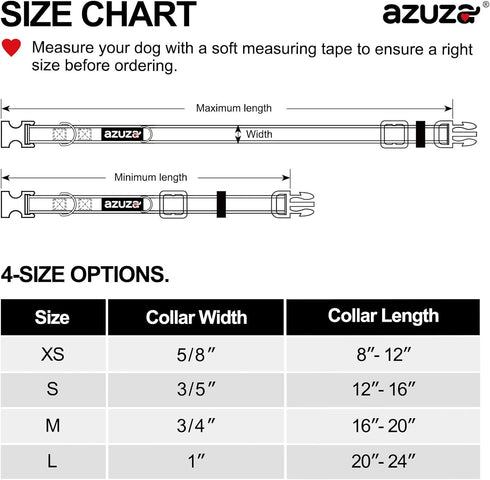 azuza Reflective Dog Collar with Airtag Holder, Soft Neoprene Padded Collar with ID Tag Ring, Adjustable for Large
