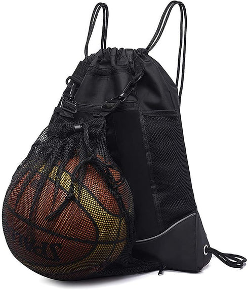 STAY GENT Drawstring Basketball Backpack for Boys - Foldable Soccer Gym Bag with Detachable Ball Mesh Bag