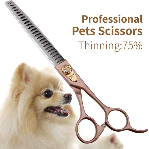 Fenice Peak Thinning Shears for Dogs and Cats, Professional 440C Stainless Steel Trimming Scissors 7.5''