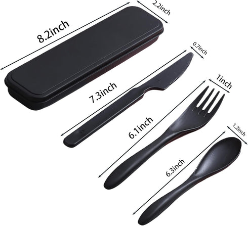 Portable Wheat Straw Cutlery Set, 2 Sets Reusable Utensils with Case, BPA-Free Knife Spoon Fork, Travel Utensils (Black)