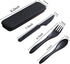 Portable Wheat Straw Cutlery Set, 2 Sets Reusable Utensils with Case, BPA-Free Knife Spoon Fork, Travel Utensils (Black)