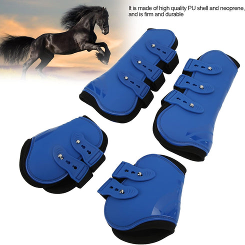 Horse Sport Boots Set of 4, PU Shell Front and Hind Tendon Fetlock Brace Guard Boots for Riding