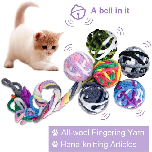 MAIYU Cat Balls - 5 PCS Colorful Yarn Balls with Built-in Bell, Interactive Kitten Toys