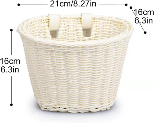 Kid's Bicycle Basket, Colored Tassels Wicker Front Handlebar Bike Basket with Streamers, Bell, and Stickers