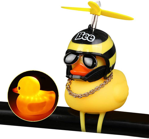 wonuu Yellow Rubber Duck Toy Car Ornaments, Squeeze Duck Dashboard Decorations with Propeller Helmet for Bicycle Horns