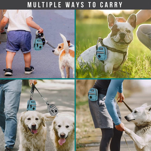 PetAmi Dog Poop Bag Holder for Leash, Pet Waste Dispenser with Clip, Travel Camping Supplies with Doggy Roll, Blue