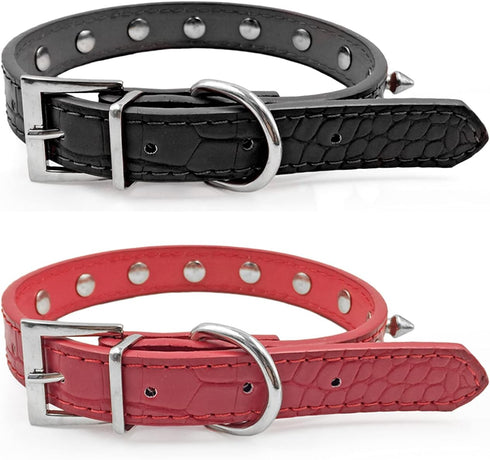 Enjoying Spiked Dog Collar - Spiky Cat Collar Leather Adjustable for Kitten, Black Extra Small