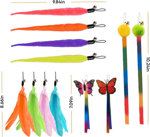 13 Packs Set Cat Toys for Indoor Cats, Interactive Cat Wand Toy with FeatherRibbon Refills, Feather Toys for Exercise
