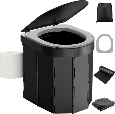 Portable Camping Toilet with PU Cushion, Folding Porta Potty for Adults with