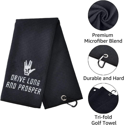 TOUNER Funny Golf Towel Gift for Dad, Embroidered Golf Towels for Men, Clip for Golf Bags (Drive Long and Prosper)