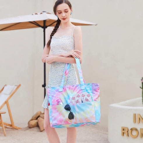 CAMTOP Foldable Waterproof Beach Tote Bag for Women and Girls with Zipper