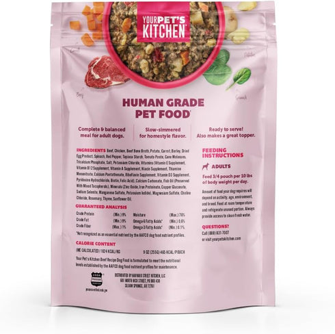 Simmered 9 oz (Pack 6), Your Pet's Kitchen Wet Dog Food, Slow Beef Recipe - Pouch, of Human Grade Pet Food Made in The