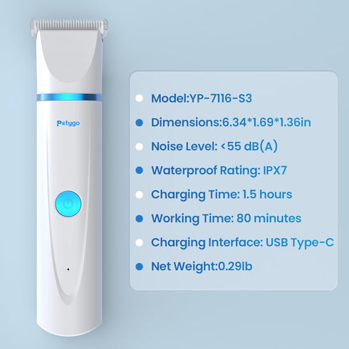 PETYGO 3-in-1 Trimmer 5 Dog & Cat Grooming Kit - Rechargeable Cordless Pet Hair Clippers with Nail Grinder & Paw