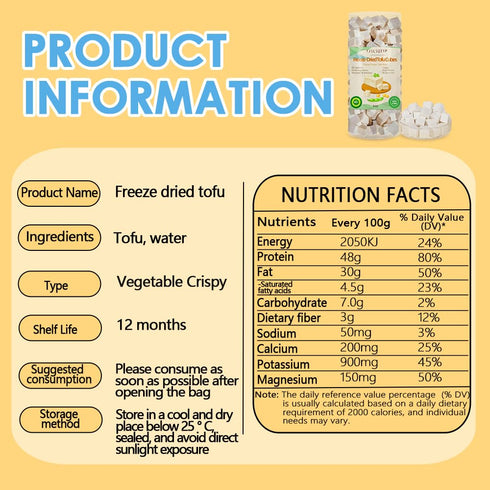 YJSLSQIYP 6 oz Freeze Dried Tofu Cubes, High Protein, Keto-Friendly, Vegan Meat Alternative