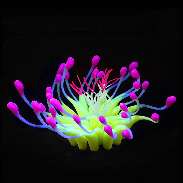 Uniclife Coral Artificial Decoration, Glowing Effect Silicone Ornament for Fish Tank Aquarium, Yellow