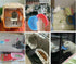 2 Pcs Rabbit Food Water Bowl, Guinea Pig Plastic Feeding Dish, Chinchilla Hanging Portable Bowl (Pink and Blue)