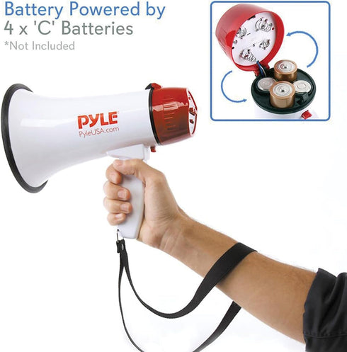 Pyle 30W PA Bullhorn Megaphone Speaker - Built-in Siren & LED Lights, Adjustable Volume for Coaches & Safety Drills