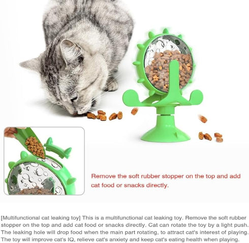 Spinning Cat Windmill Toy Light-Up Cat Scratcher & Self-Grooming Spinner with Suction Cup Interactive Cat Toy