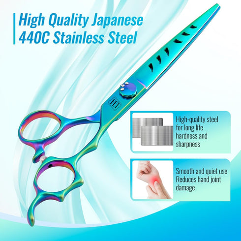 Dog Grooming Scissors: 7" Straight Pet Shears Made of Japanese 440C for Trimming Dogs, Cats & Other Pets